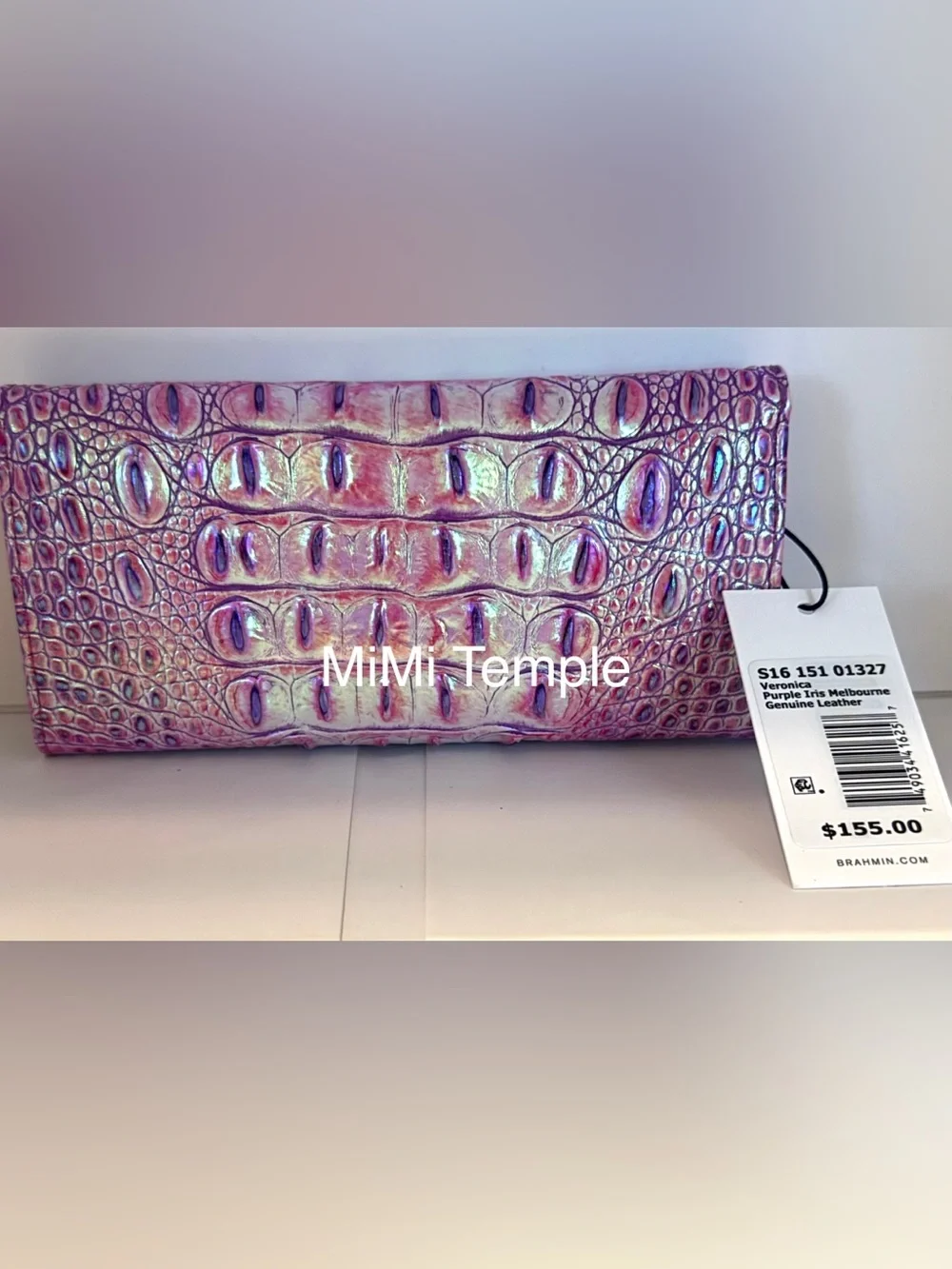 Brahmin Purple Iris Adia Clutch & Veronica Wallet Croc-Embossed 2 Pc Set - RARE